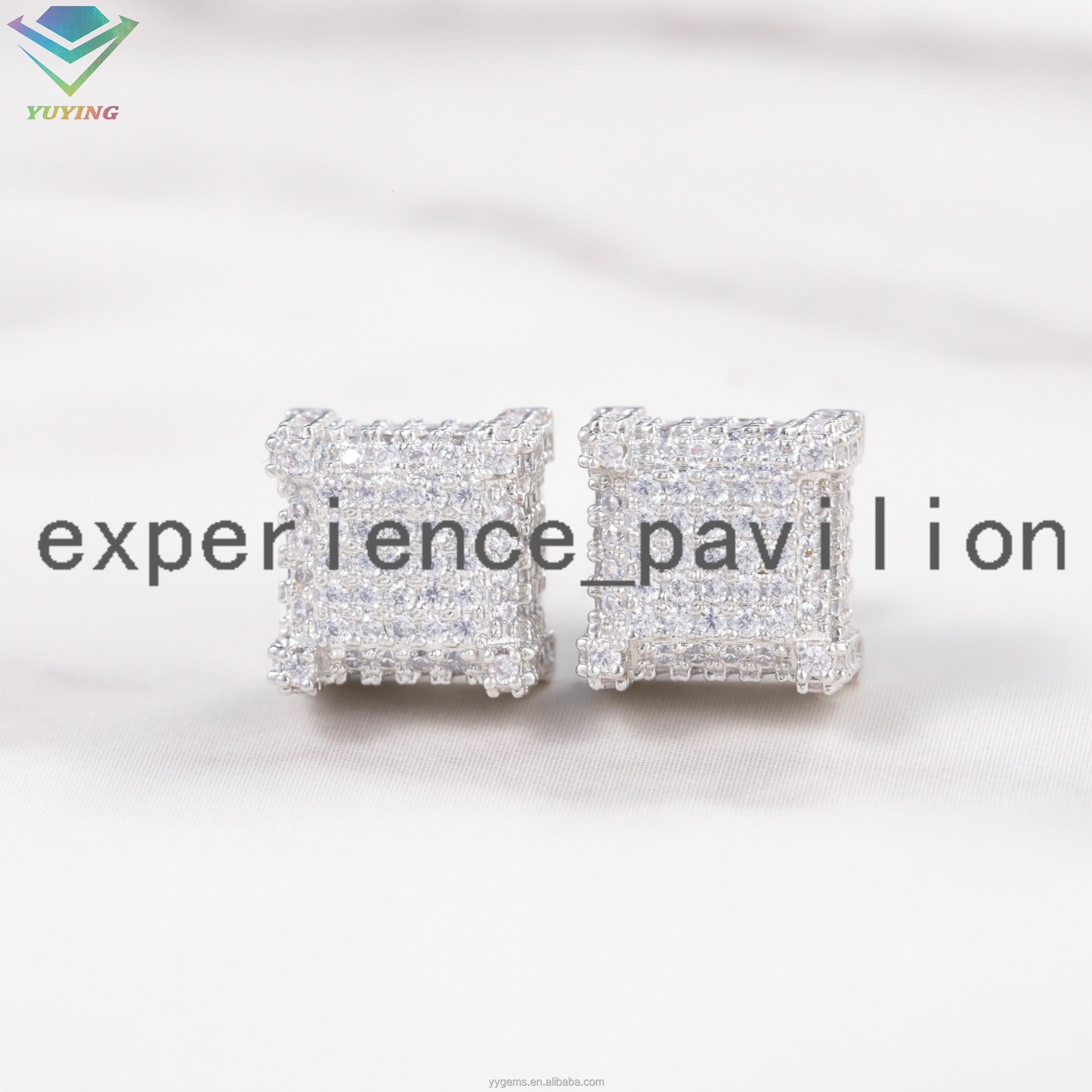 925 Sterling Silver Square Shape Hip Hop Earrings VVS Round Moissanite Iced Out for Fine Jewelry Collections