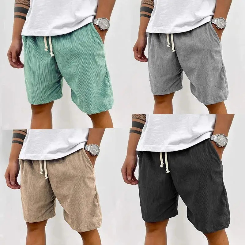 2025 Mens Corduroy Casual Shorts - Summer Style Casual Shorts Elastic Waist Fitness Work Shorts Solid Color Shorts S-4XL250819