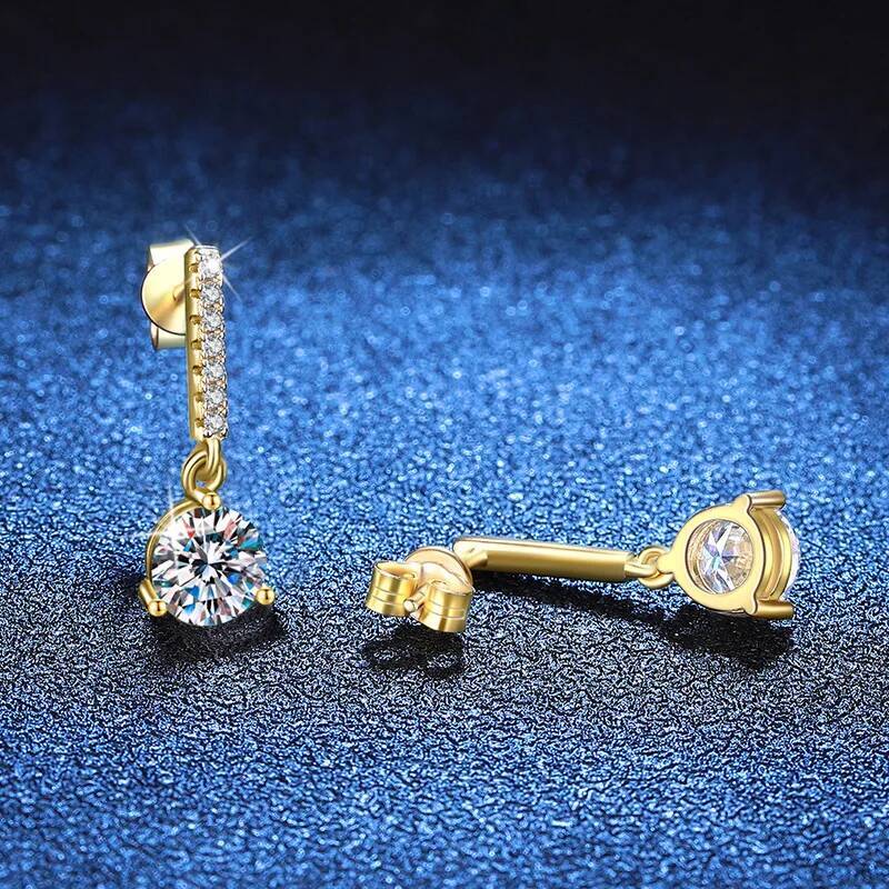 Luxury 100% Real 18k Gold Womens Diamond Earrings Moissanite Earrings 2 karat Three-Claw Fashion Earrings