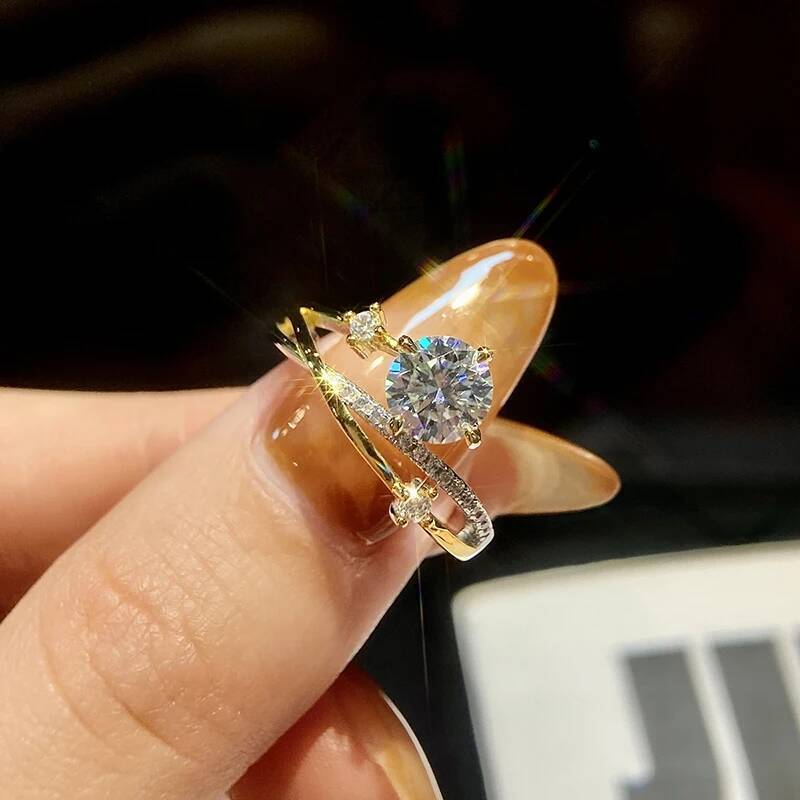 KNB 1CT Star Trails Romantic Certified Moissanite Diamond Wedding Rings For Women Dating Gift 925 Sterling Silver Fine Jewelry