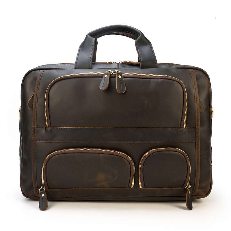 Genuine Briefcase 17inch Handheld Laptop Crazy Horse Leather Business Multifunctional Single Shoulder Crossbody Men's Bag