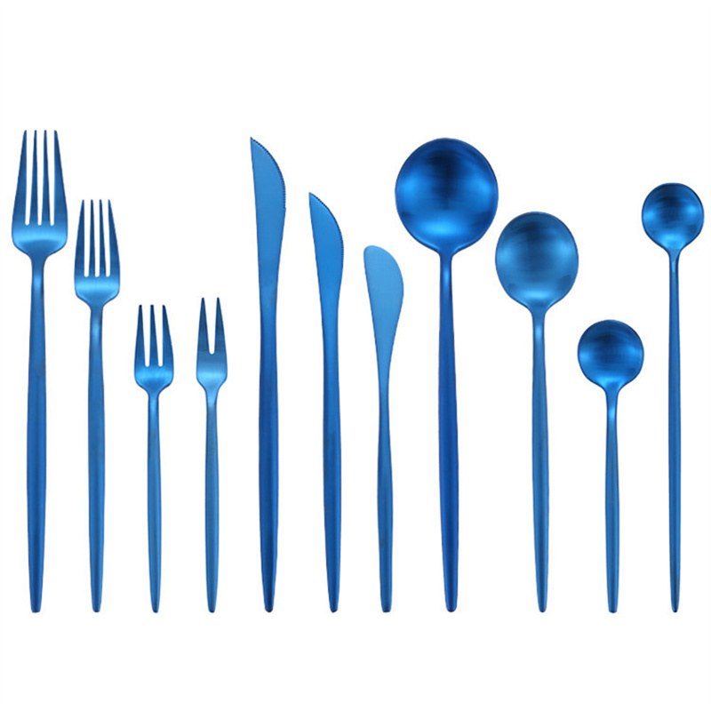 Blue Flatware Cutlery Spoon Knife Fork Stainless Steel Tableware Dinnerware-image-724934461