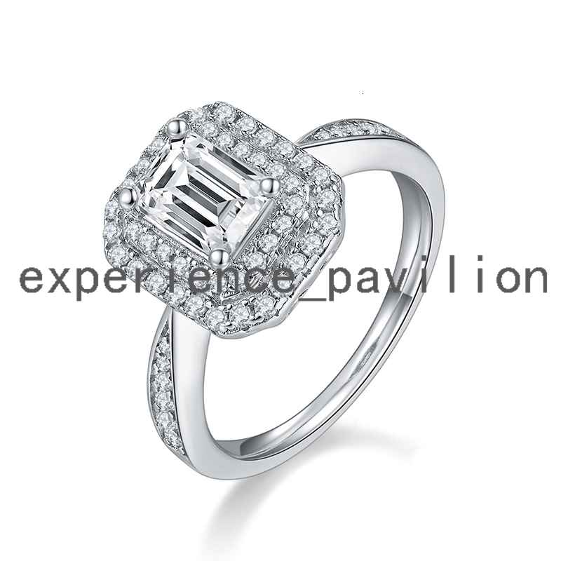 RINNTIN Silver 925 Original 1 ct Brilliant Emerald Cut Diamond Test Past D Color Moissanite Wedding Ring Jewelry