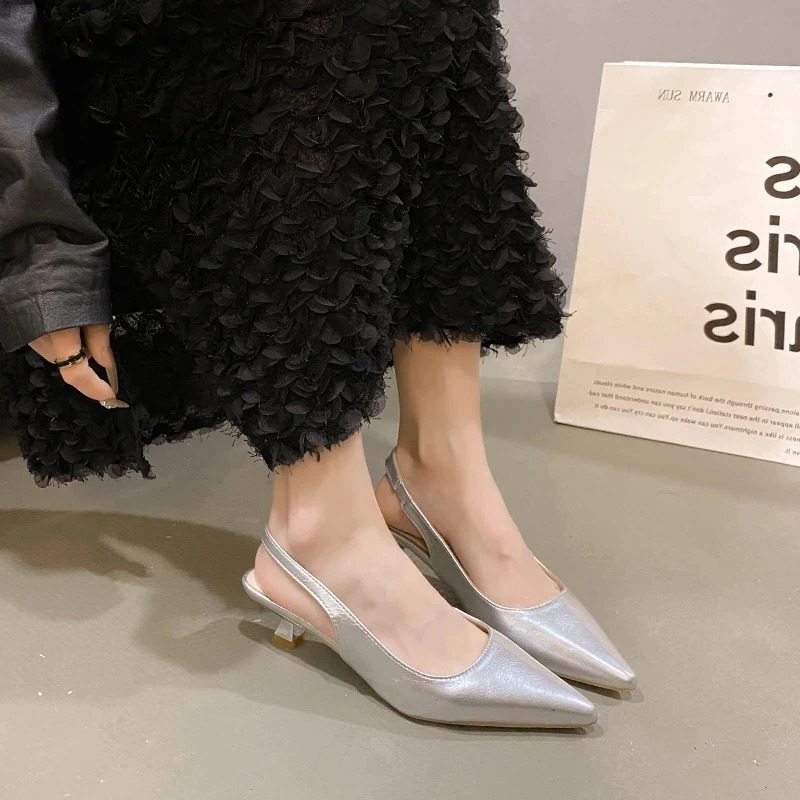 Summer fashion pointed PU leather womens sandals - large size low heel open toe design Elegant and casual womens formal shoes. 250820