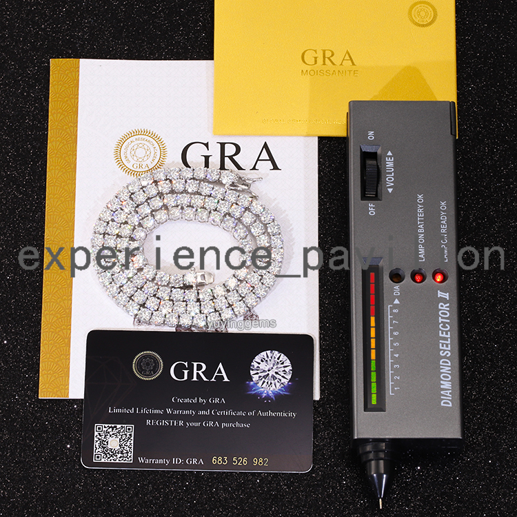 Bijoux S925 Sliver 2 mm 3 mm 4 mm 5 mm 6,5 mm Passage Test Iced Out Moissanite Gra Certificate Tennis Chain Collier