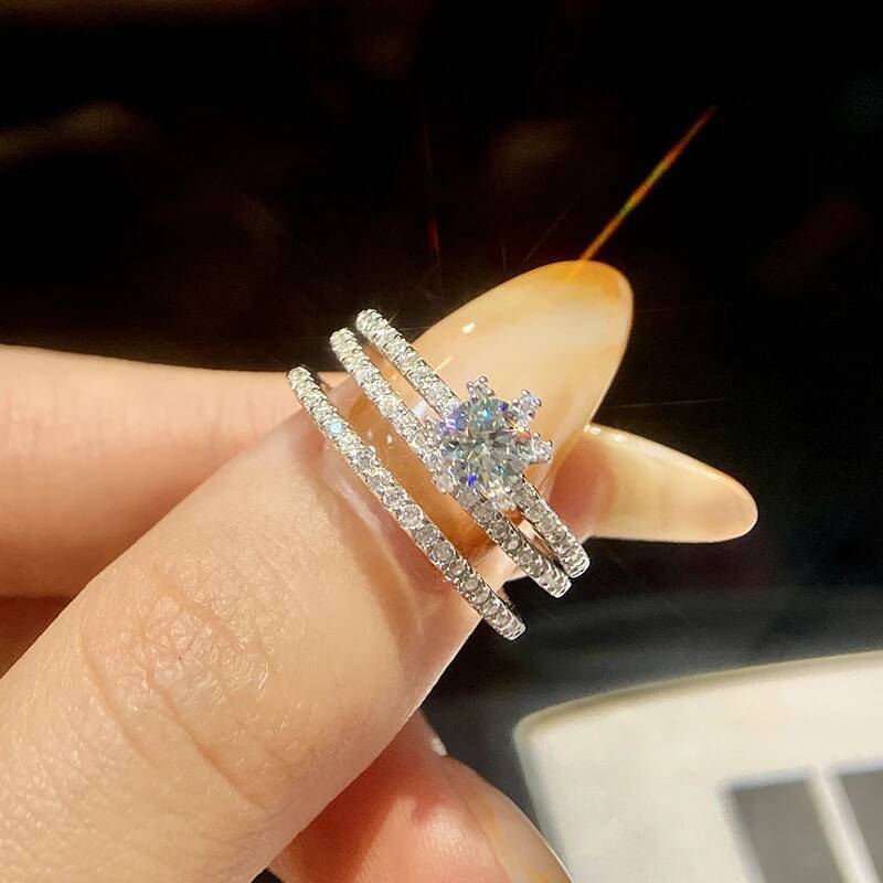 KNB D Color Luxury Moissanite Diamond Engagement Wedding Rings Set for Women Real 925 Sterling Silver Trendy New Fine Jewelry