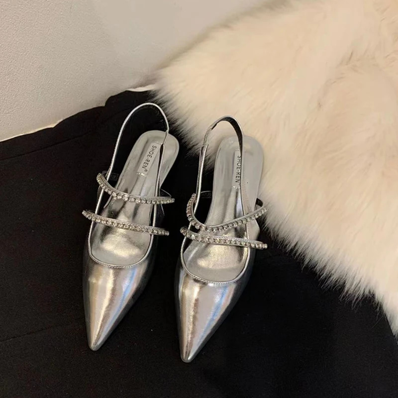 Pointed Rhinestone Womens Flat Low Shoes Silver Shallow Mouth One Foot Pedal Lefu Shoes Brand Designer Female Shoes 250820