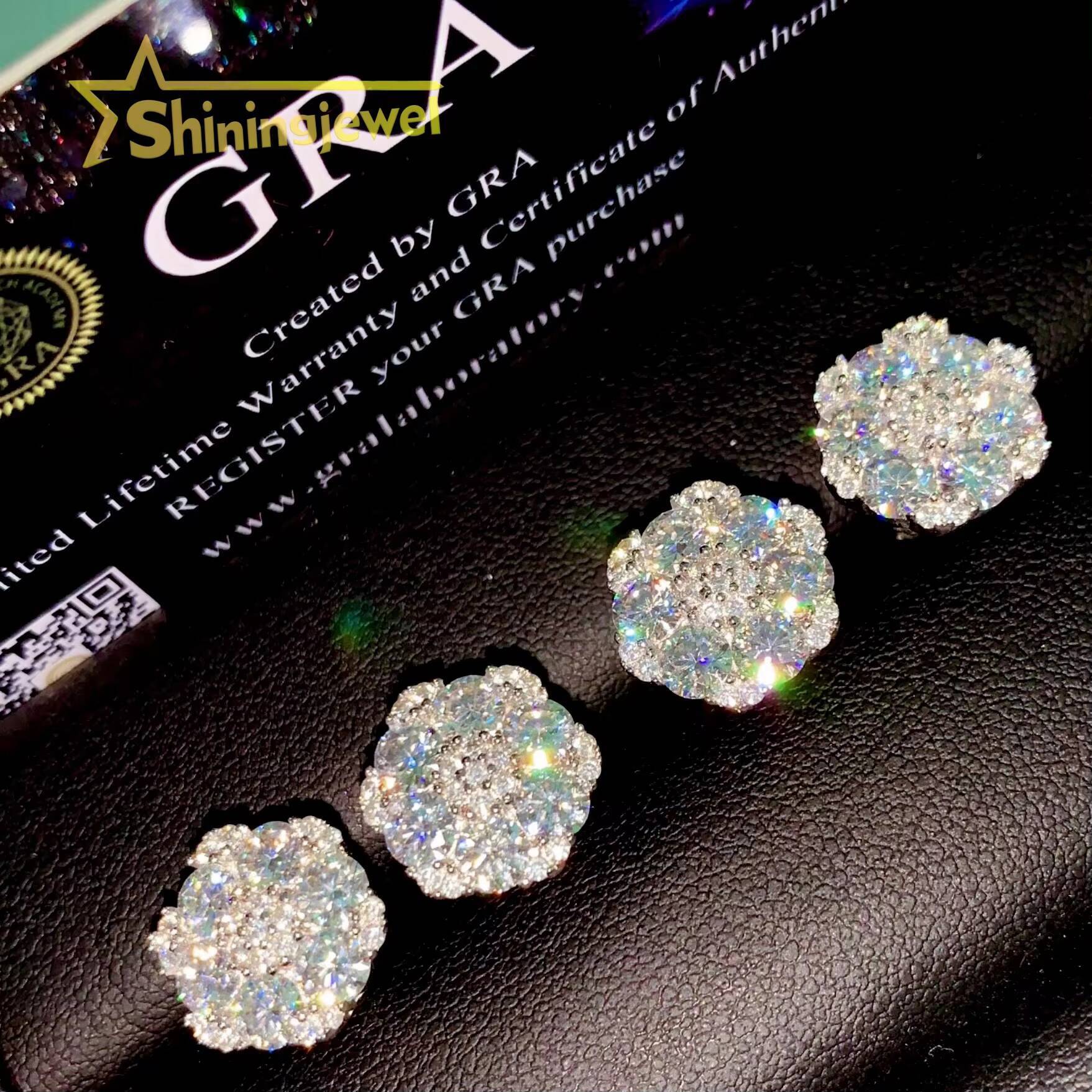 Big Cluster Flower Earrings 13.5mm Moissanite Flower Stud Earrings Hip Hop 925 Silver Gold Plated Pass Diamond Tester