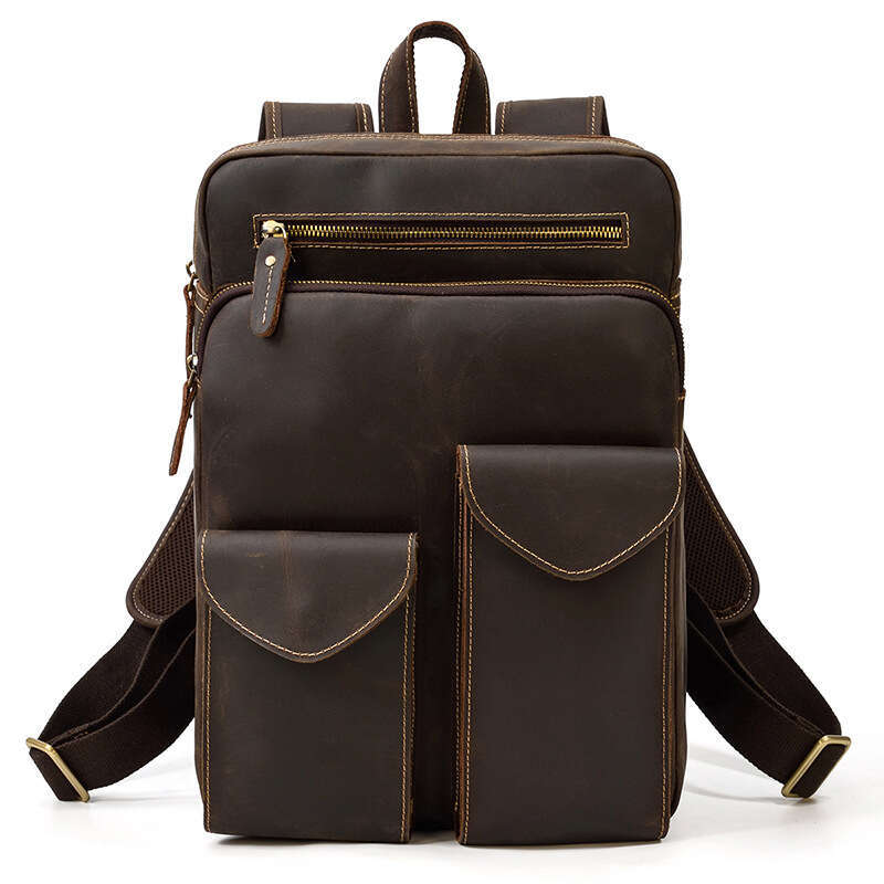 New Crazy Horse Men's Genuine Leather Backpack Multi-Pocket Travel Student School Bag
