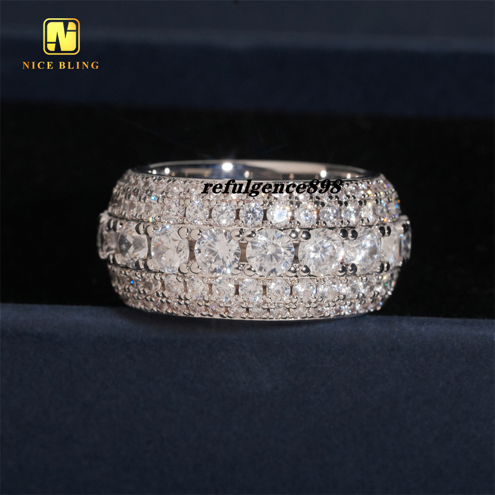 Fashion Jewelry Wholesale Price Hot Sale 5Row Hip Hop Moissanite Rapper Brass 5A Moissanite Jewelry Diamond Iced Out Ring for Men