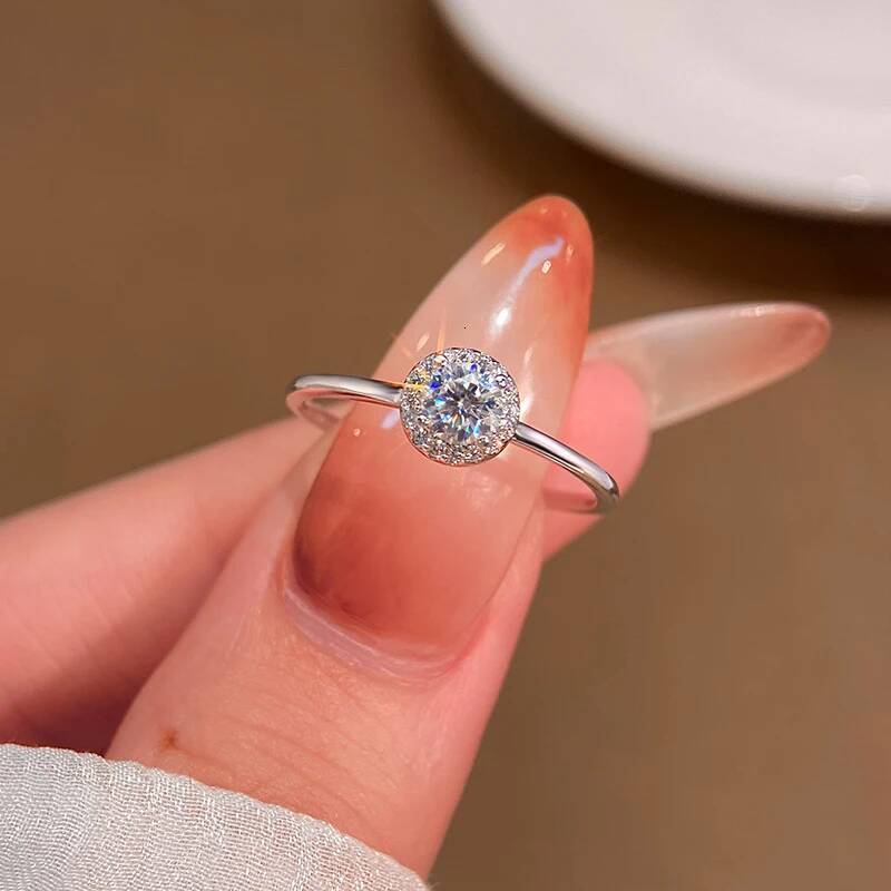 KNB 0.3CT Certified Moissanite Diamond Simple Small Ring for Womens Daily Wear Real 925 Sterling Silver Luxury Fine Jewelry