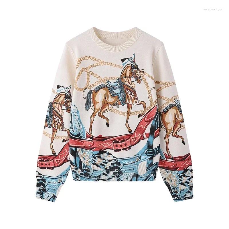 Women's Sweaters Stylish Printed Knit Sweater Pullover Women Autumn Winter Fashion Chic Ladies Knitwear Tops Long Sleeve O-neck Jumpers 2025