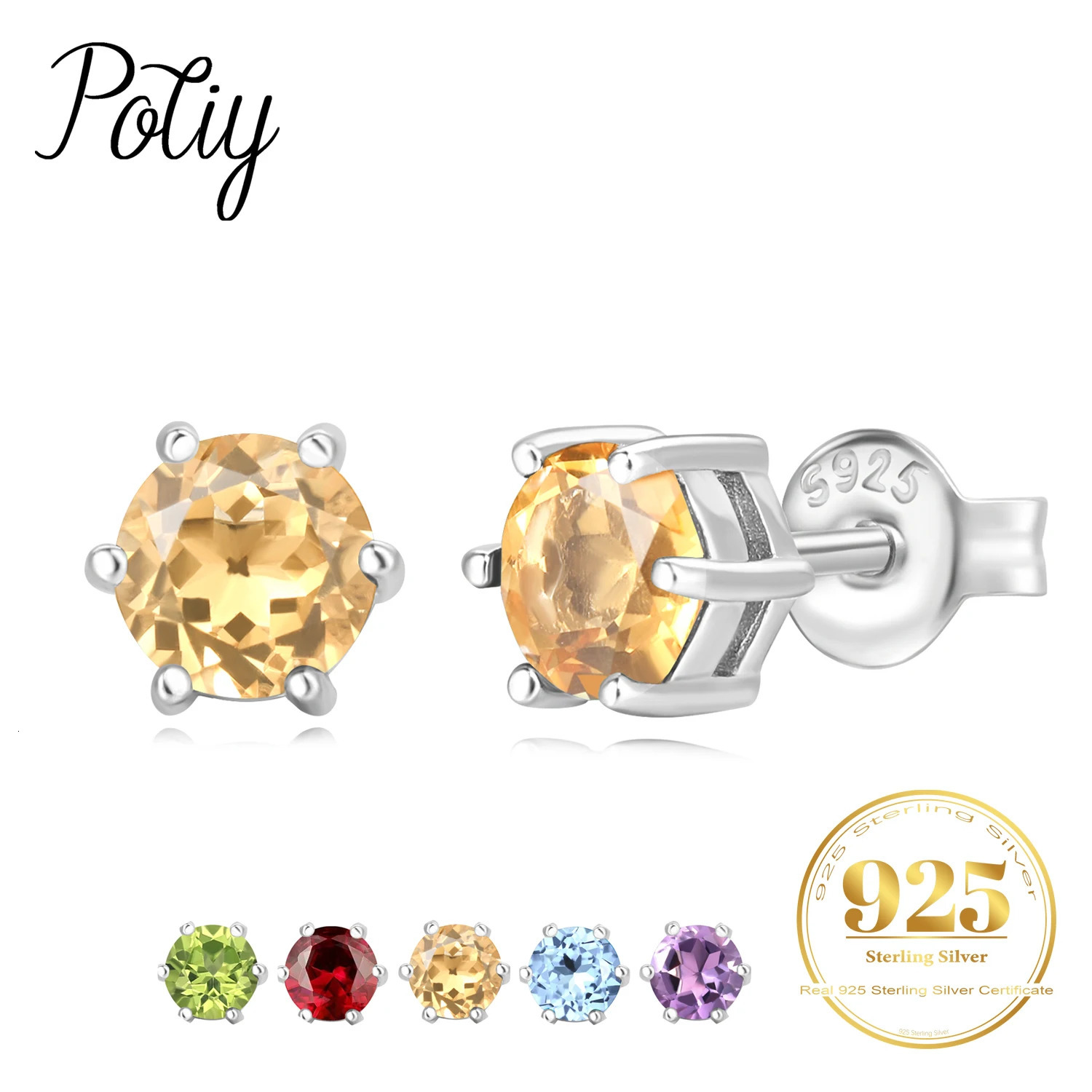 Potiy naturel rond péridot amethyst citrine grenat ciel bleu topaze boucles d'oreilles 925 sterling women women quotidy fête bijoux 250818