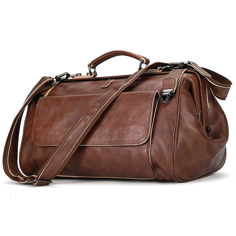 Genuine Handbag Japanese and Korean Style High-end Tree Cream Leather Briefcase Short Trip Men's Luggage Shoulder Bag