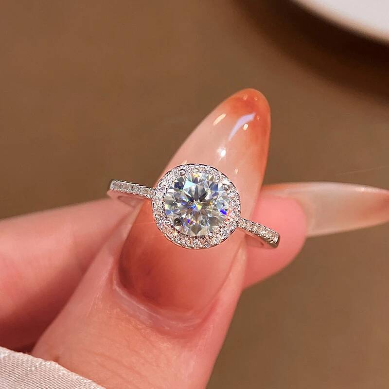 KNB Classic 0.5-3CT Rrond Certified Moissanite Diamond Rings For Women Real 925 Sterling Silver High Quality Wedding Jewelry