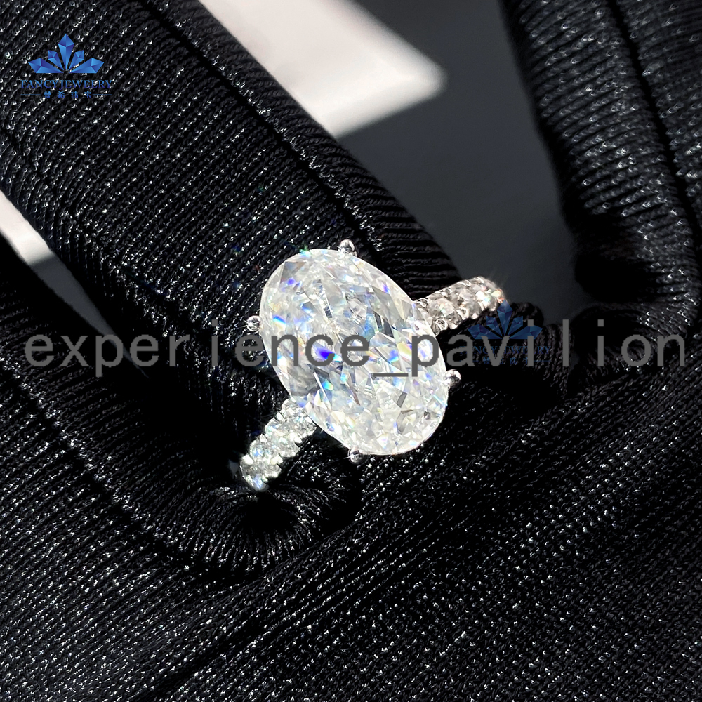 Luxurious Setting Oval Cut 3.0ct 10X8mm Moissanite Wedding 14K White Gold Anniversary Jewelry for Gift Womens Ring