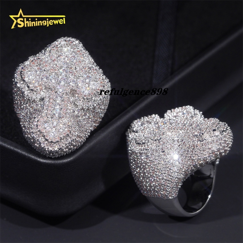 Fast Shipping Factory Price Custom Iced Out Moissanite Ring Hip Hop Jewelry Brass 5A Moissanite Fashion Cross Ring for Men Women