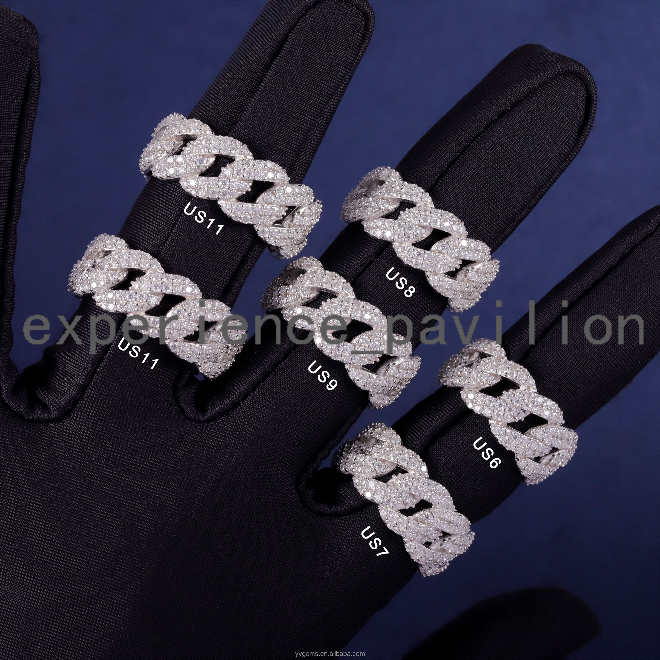 Wholesale Bling Hip Hop Jewelry White Gold Plated 925 Sterling Silver VVS Moissanite Diamond Iced Out Cuban Band Ring for Men