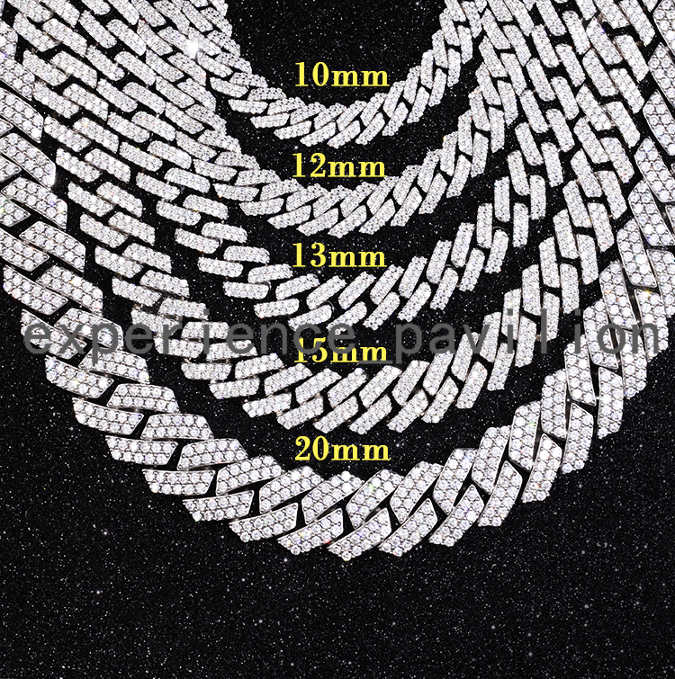 Gems 2rows Hip Hop Cuban Chain S925 Silver with Iced Out Vvs Moissanite Cuban Necklace Cuban Link Chain