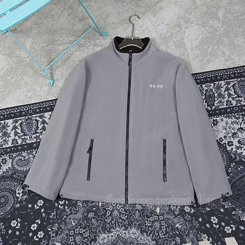 Designer Women Gray Fleece Luxury Zipper Long Sleeve Coat Winter Spring Street Style Outdoor Hiking Jackets
