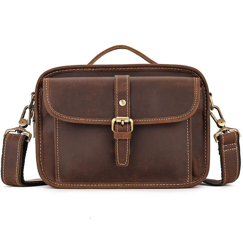 New Crazy Horse Handbag Single Shoulder TikTok Men's Genuine Leather Casual Crossbody Multi-purpose Technician Bag