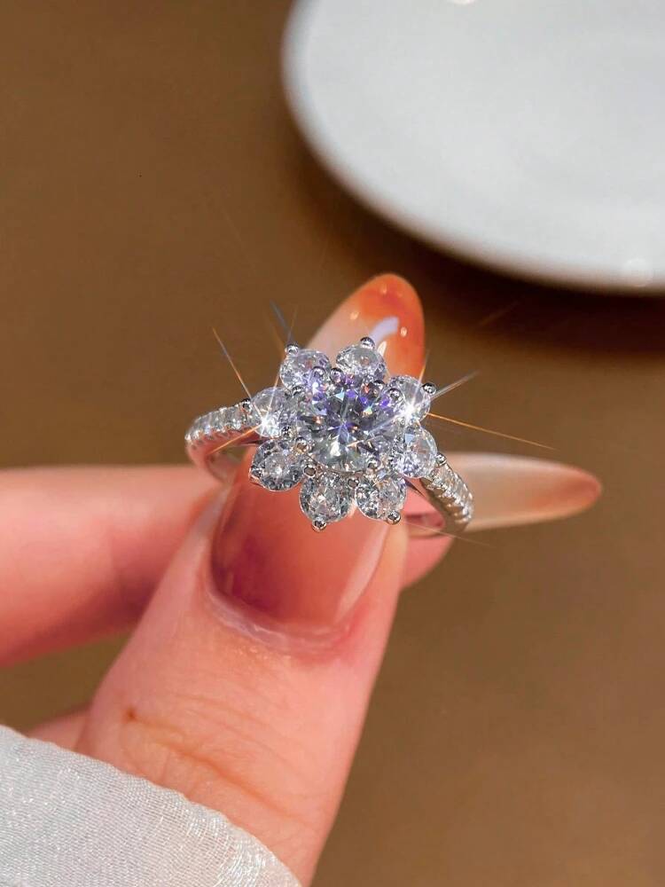 KNB 1CT Round Real Moissanite Diamond Flower Ring Suitable for Women Wear 925 Original Sterling Silver High Quality Fine Jewelry