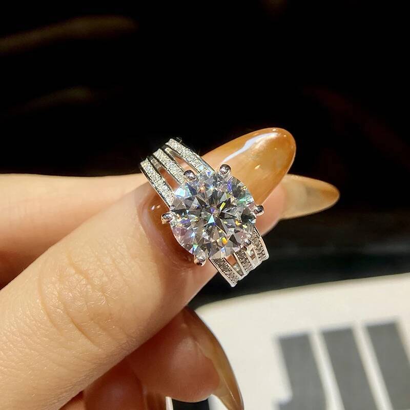 KNB Certified 5CT Big Moissanite Diamond Wedding Rings for Women Real 925 Sterling Silver Engagement Luxury Quality Fine Jewelry