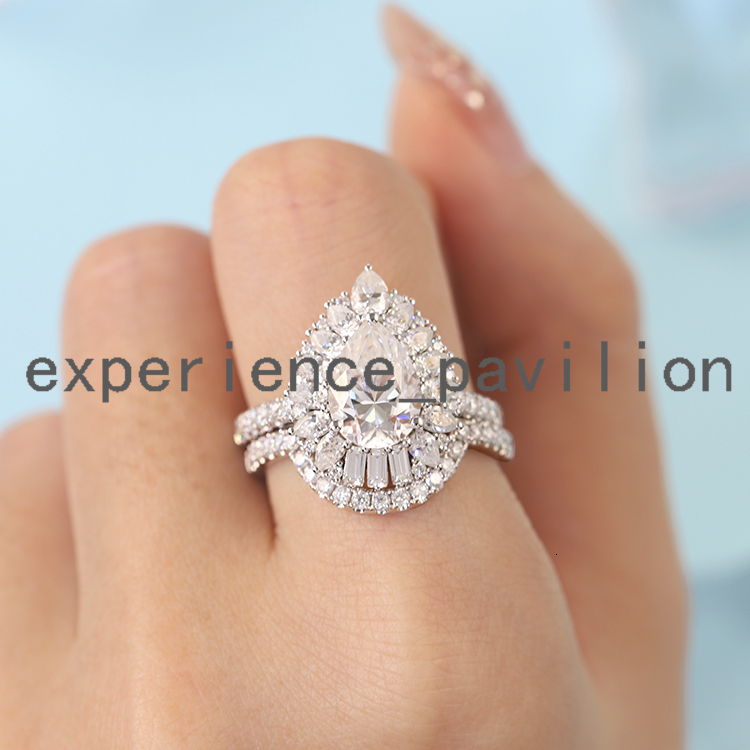 Custom Moissanite Wedding Ring Set 14k Solid White Gold Pear Moissanite Diamond Band Fine Jewelry Women Engagement Ring