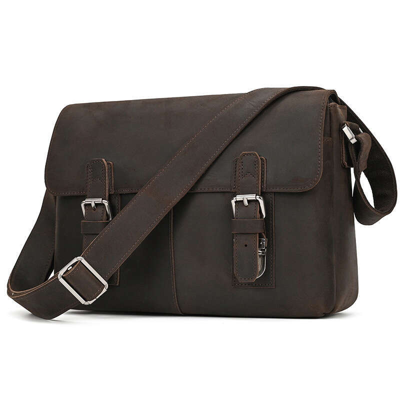 Crazy Horse Single for Men, Large Capacity, Multifunctional, Flap A4 Genuine Leather Crossbody Bag, Shoulder Bag