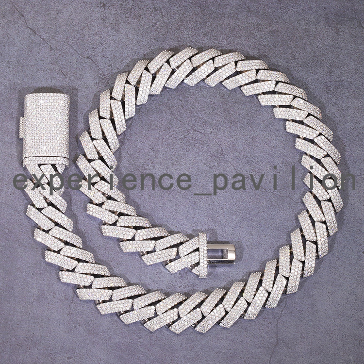 Hot-sale 20mm 3 Rows Cuban Link Chian Vvs Moissanite Pass Diamond Tester 925 Sterling Silver Fine Jewelry Necklaces for Men
