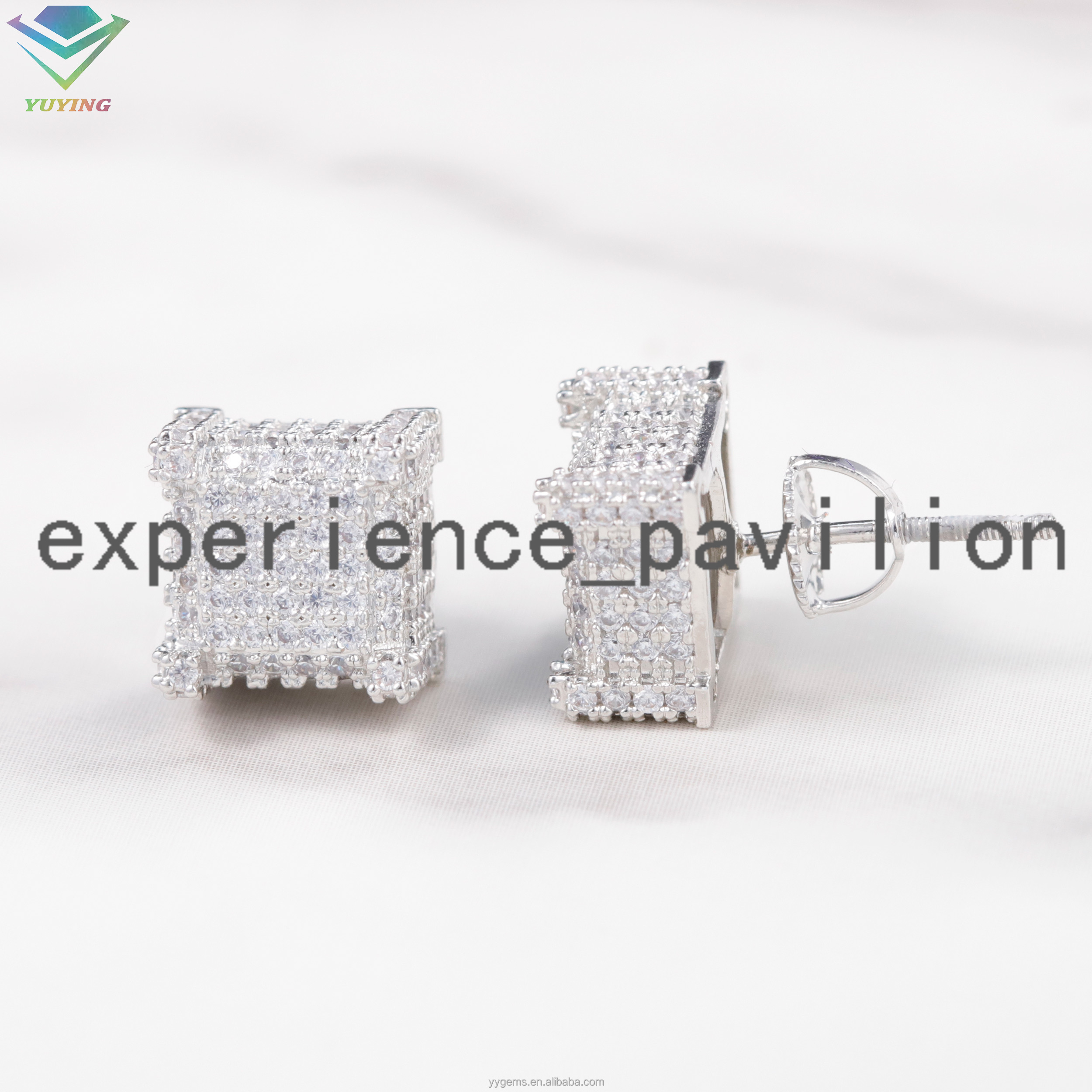 Fashion Gold Plated Square Shape Sterling Silver Earrings with VVS Moissanite Diamond Fine Jewelry for Women/Men