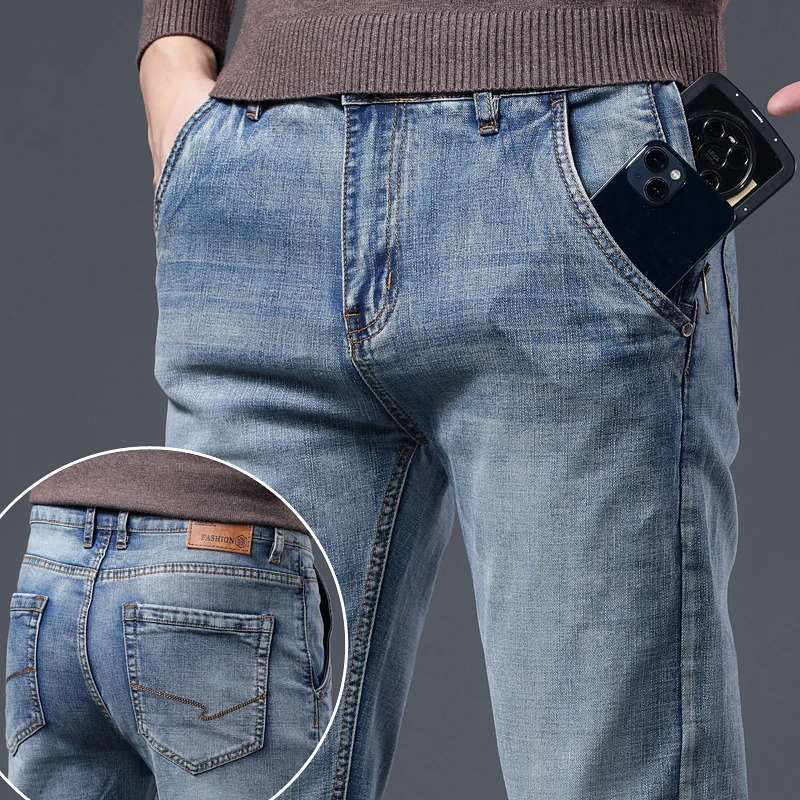 Autumn Mens Vintage Wash Casual Jeans Soft Cozy Stretch Denim Trousers High Quality Clothing Classic Fashion Straight Male Pant250813