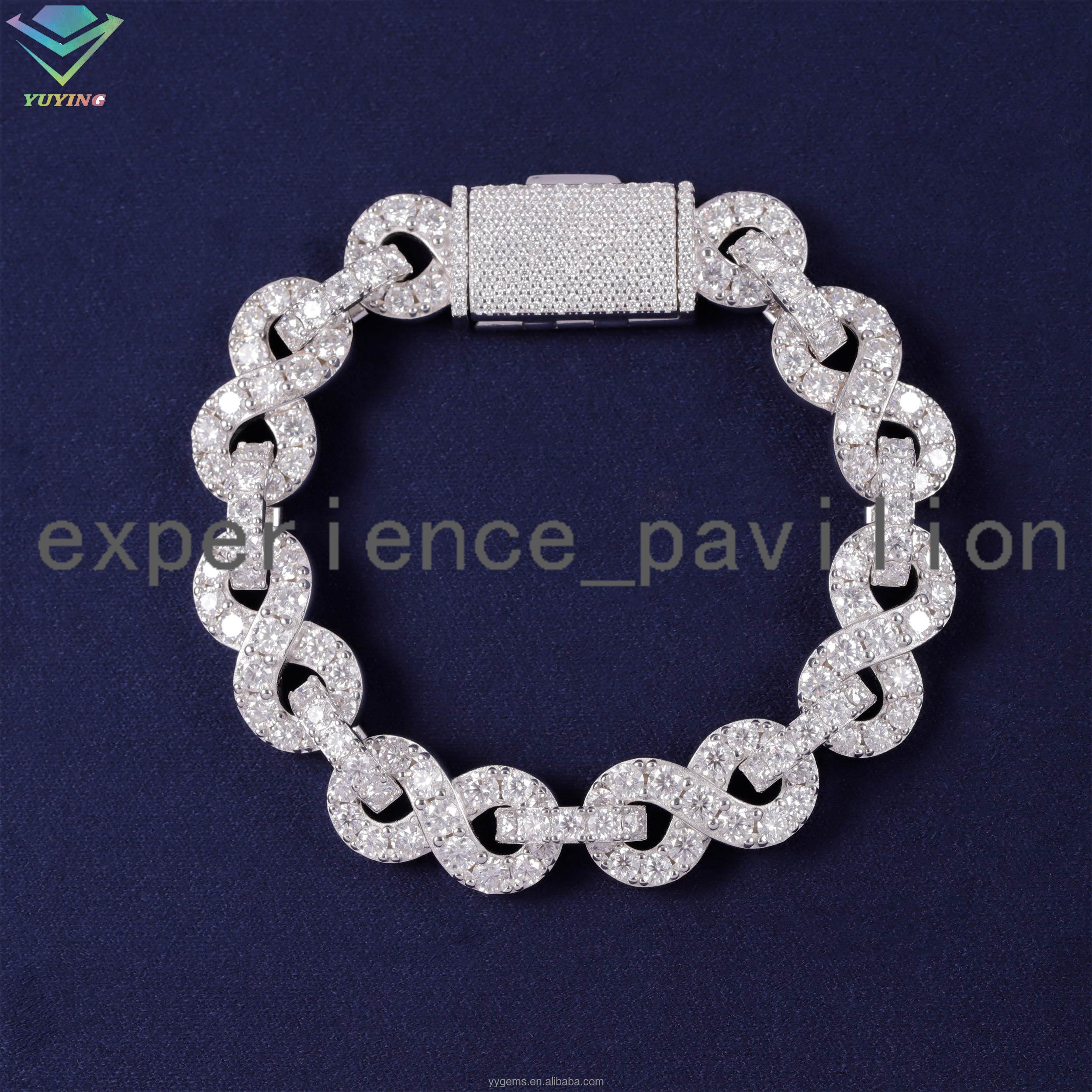 Custom Pass Diamond test Moissanite White Gold Plated 925 Silver 13mm Infinity Link Bracelets Men Jewelry Cuban Bracelet