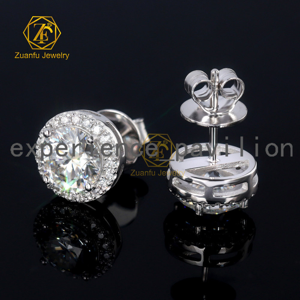 In Stock Fine Jewelry D VVS White Moissanite Earrings Women 925S 1CT 6.5mm Round Diamond Pass Tester Halo Earrings with GRA