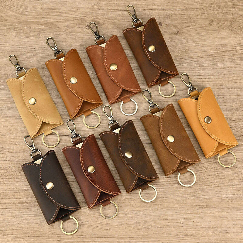 New Genuine Wallet Men's Crazy Horse Leather Keychain Cowhide Gift Key Holder