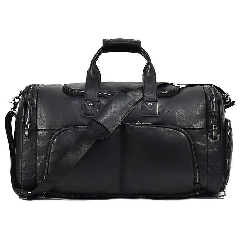 Cuir véritable court voyage grande capacité mode tendance poche couche supérieure en peau de vache bagages sac pour hommes