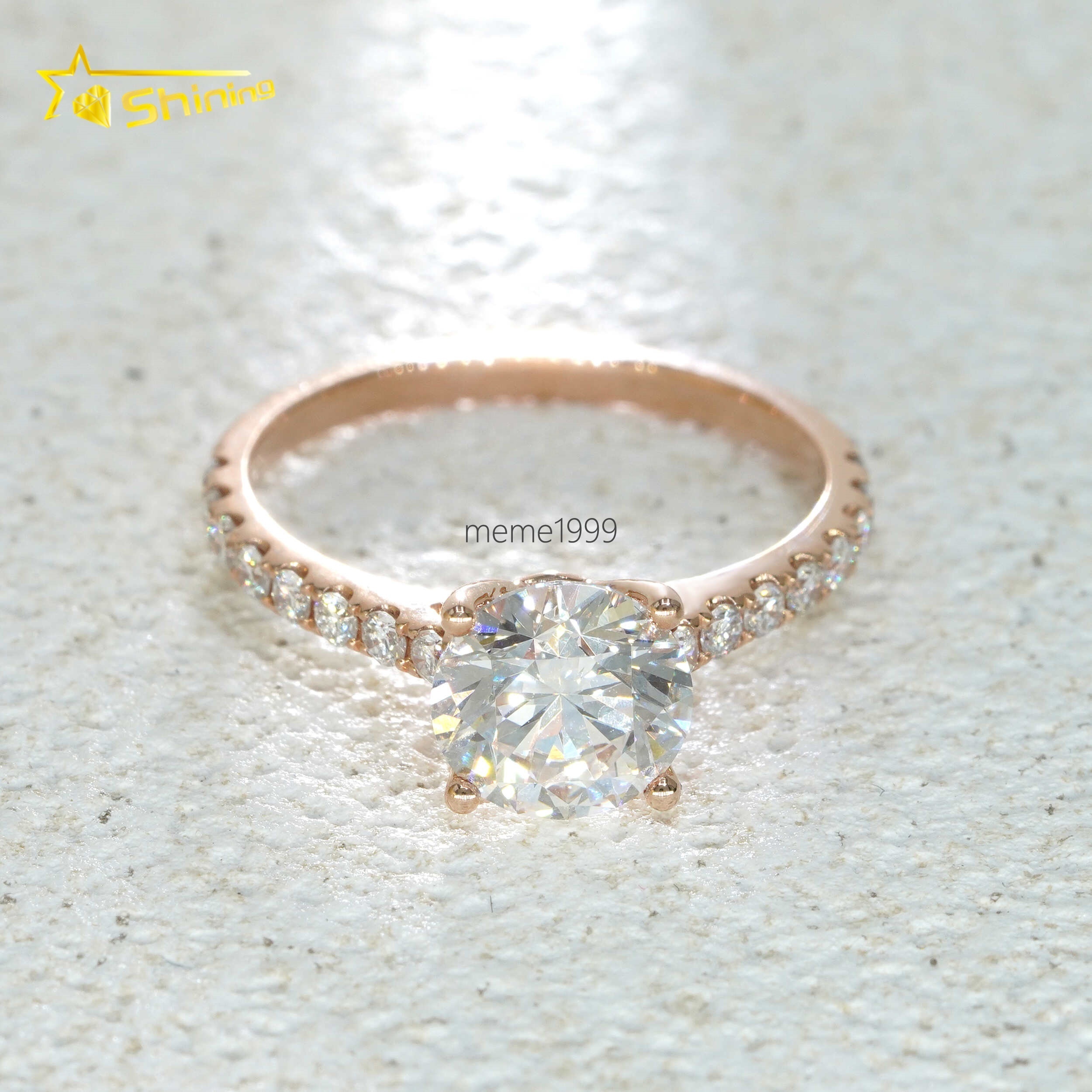 Fashion Jewelry Round 1.53CT D Color CVD Lab Grown Diamond 10k Solid Gold Engagement Ring for Women