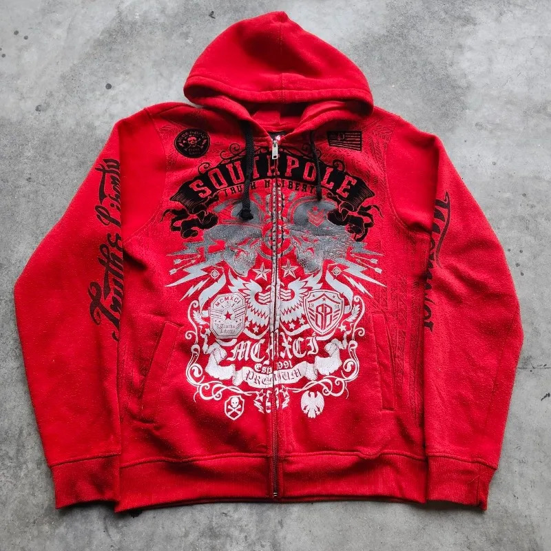 Harajuku Fashion Y2K Red Letter Printing Super Dalian Hoodie Female Gothic Hip Hop Loose Leisure Sports Hoodie Streetwear 250819