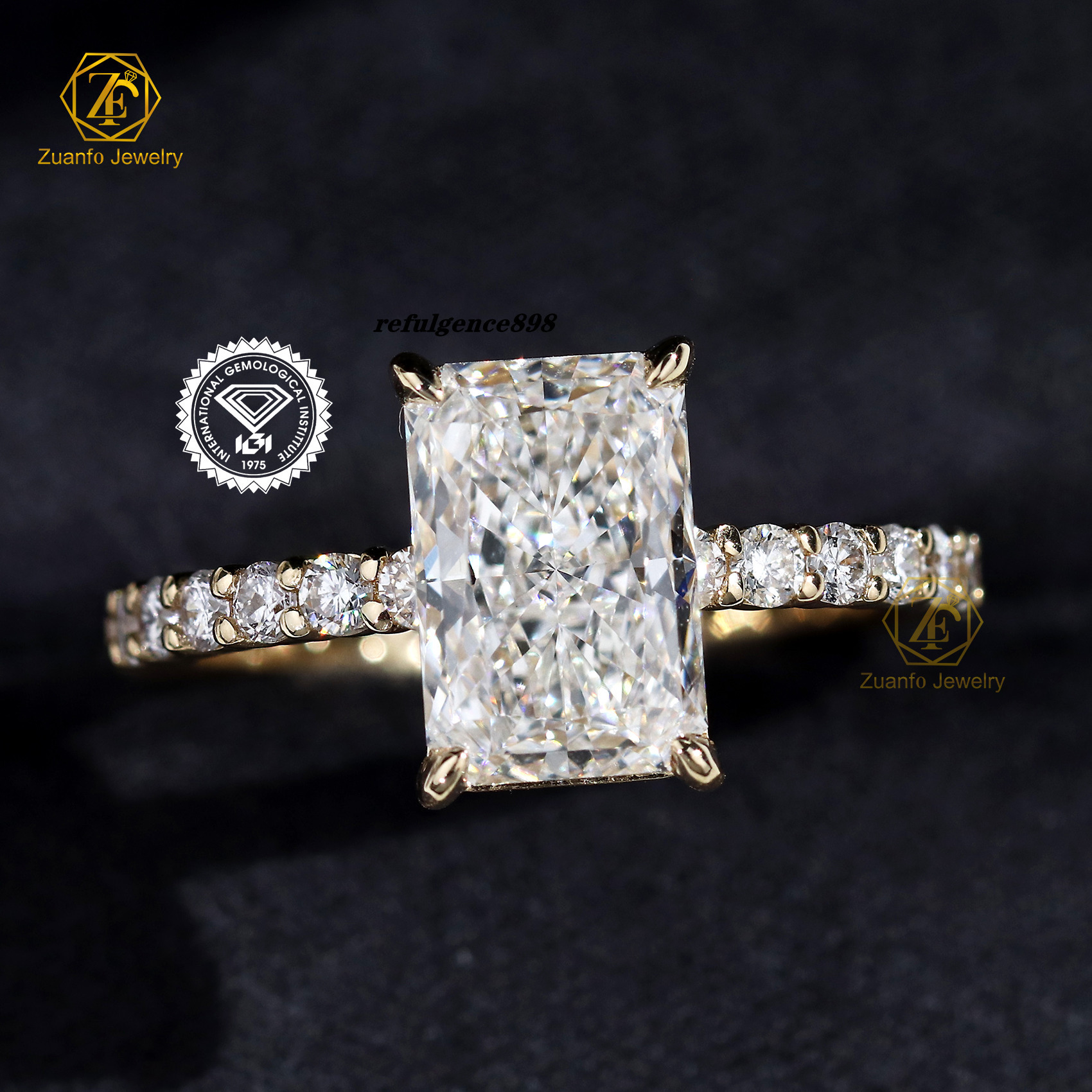 Custom Made 14k Gold Radiant Cut Lab Grown Diamond Engagement Ring IGI Gia Certified CVD HPHT Jewelry