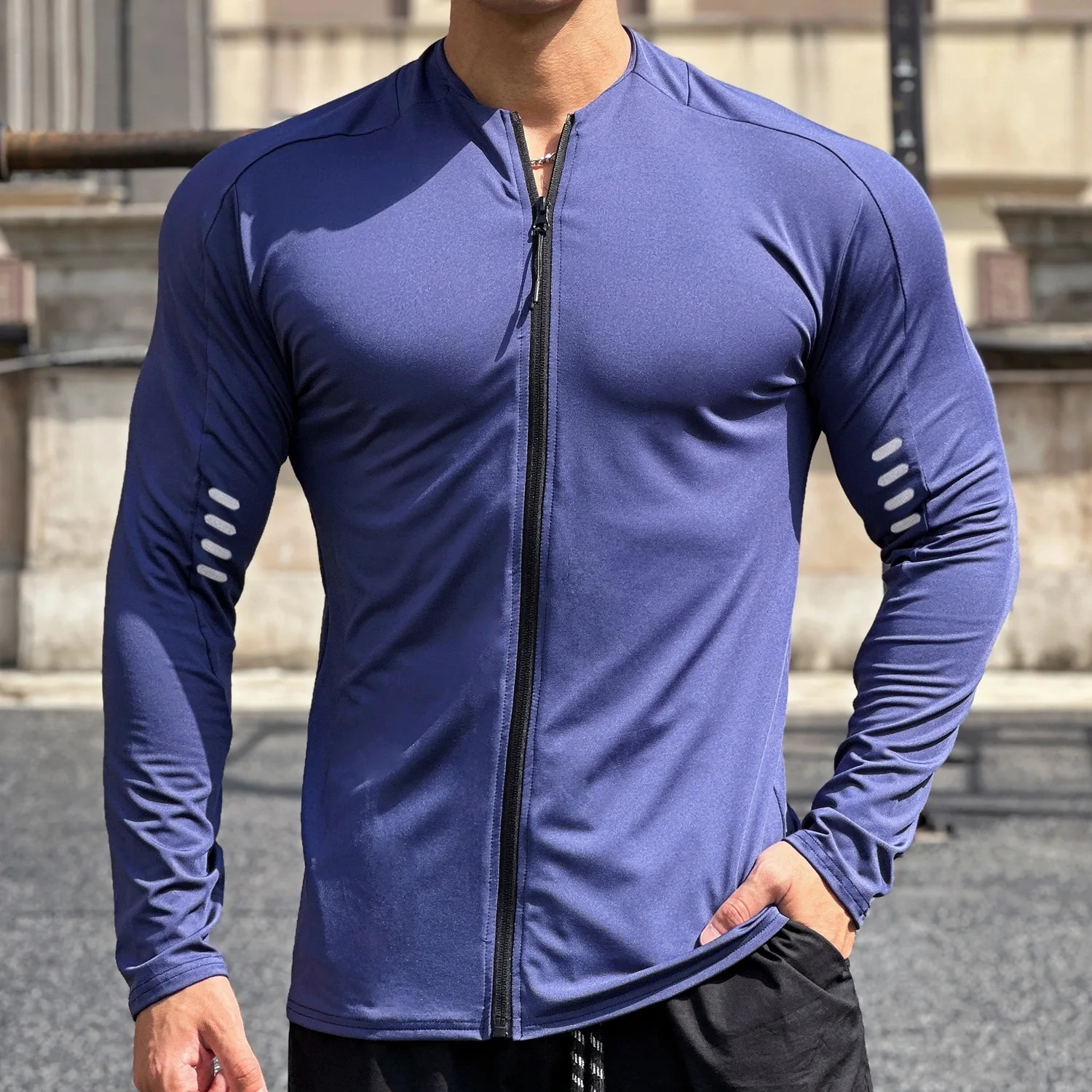 Mens Gym Sports Compression Shirt Casual Quick Dry Fitness Clothing Zipper Sweatshirt Slim Training Running Long Sleeve Tshirt 250820