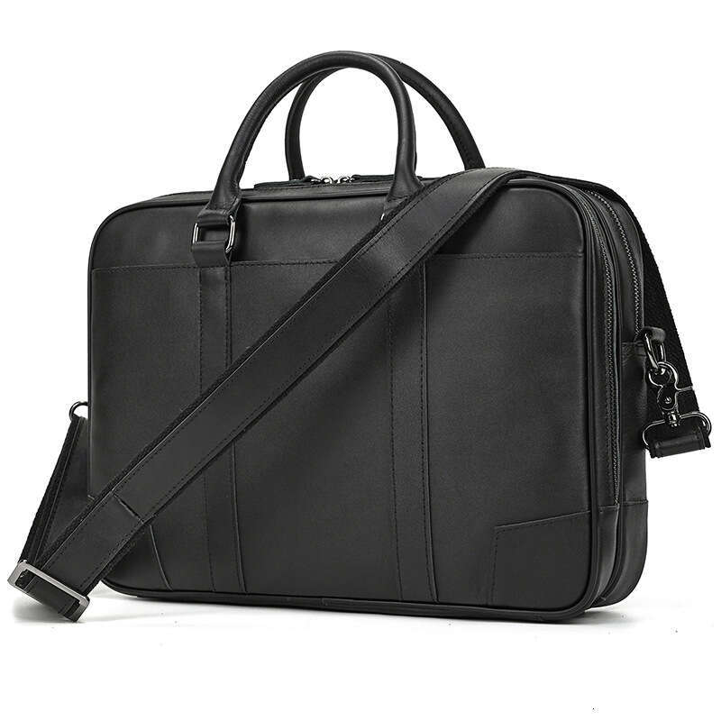 Genuine Leather Briefcase Cowhide Handbag Black Brown Men's Business Computer Shoulder Crossbody Bag