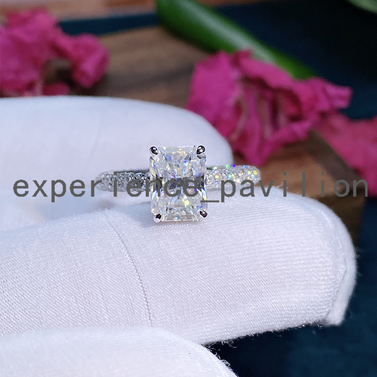 Custom 10k Solid White Gold Engagement Ring Romantic Style 2ct Radiant Moissanite Wedding Ring for Women