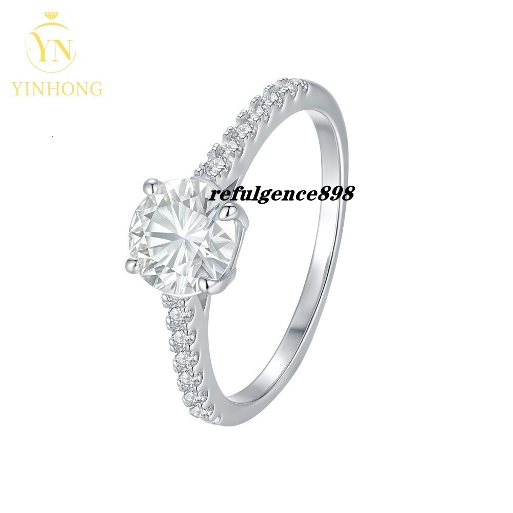 Wholesale Moissanite and Moissanite Diamond Four-claw Ring for Wedding Engagement 925 Sterling Silver Rings
