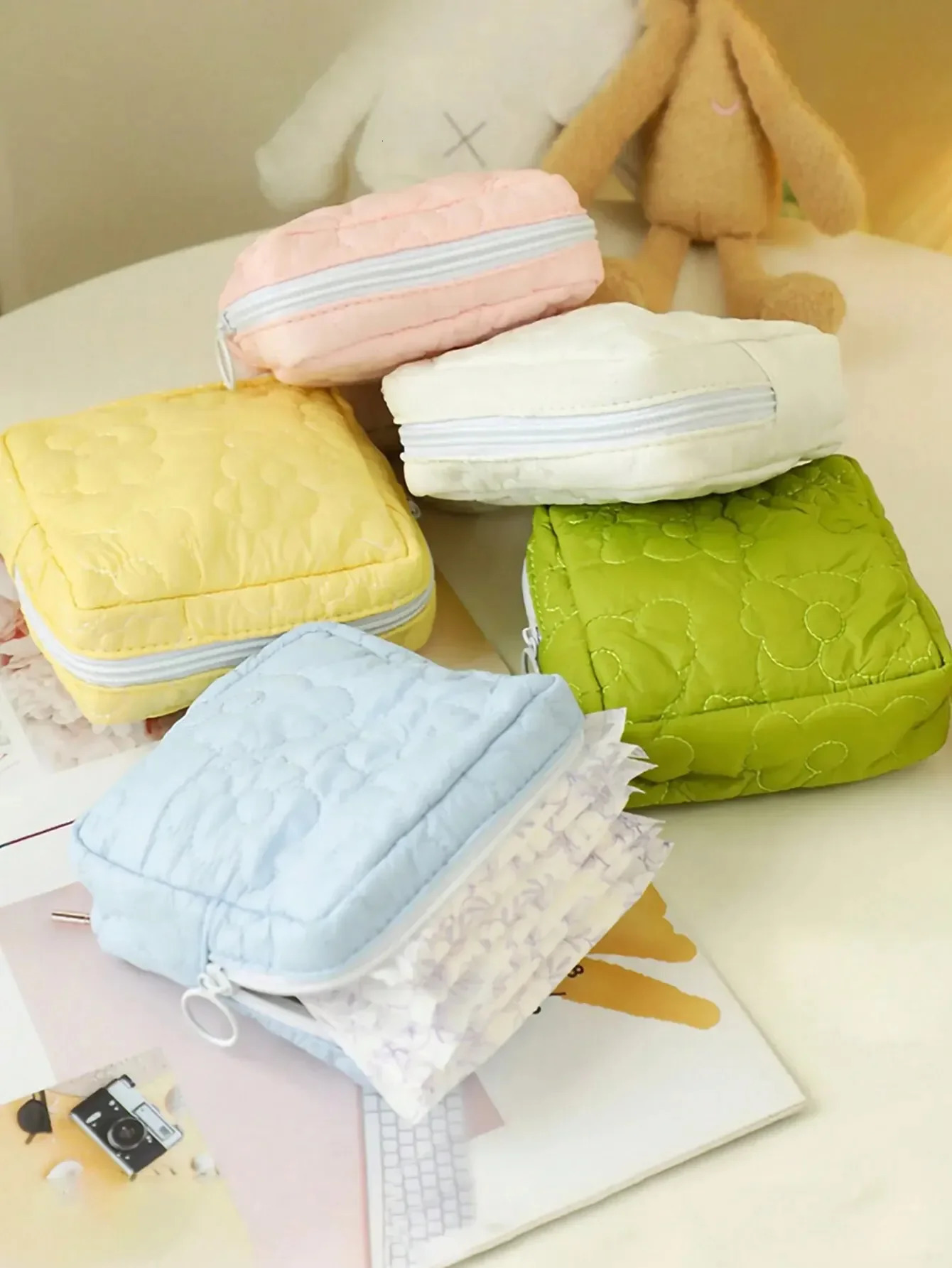 1psc Solid Color Embroidered Sanitary Napkin Storage Bag Travel Bag Suitable For Girls And Women Home Storage Dormitory Travel E 250818