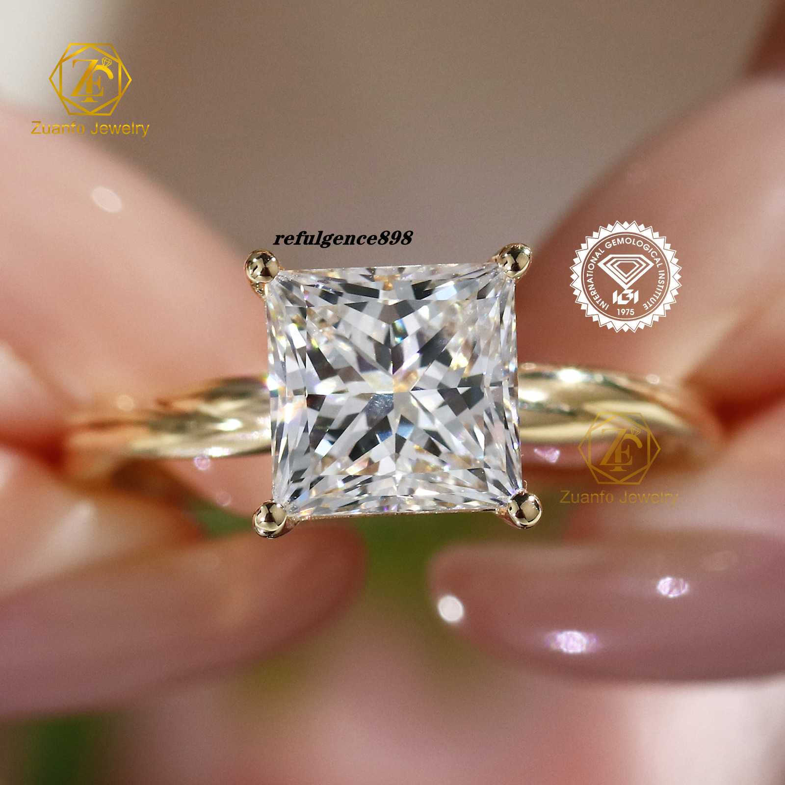 Custom Gold Ring 14k Yellow Gold Princess Brilliant Cut Lab Grown Diamond Ring Wedding Band
