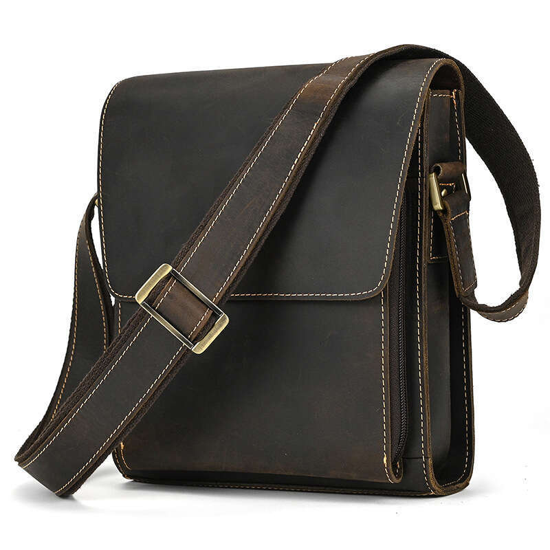 Genuine Crazy Horse Leather Flap Single Shoulder Crossbody Top Layer Cowhide Casual Fashion Men's Bag
