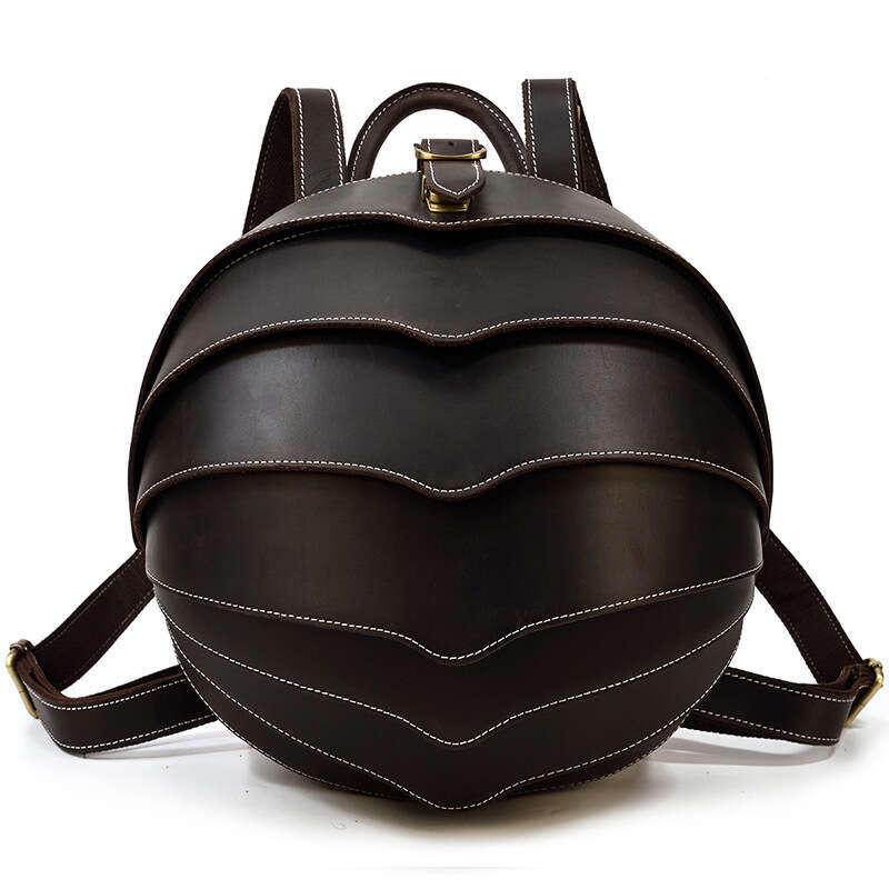 Personalized Creative Crazy Horse Double Shoulder Beetle Genuine Leather Men's Bag Trendy Cool Backpack