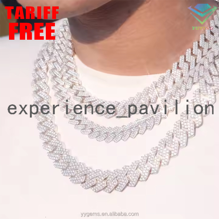 Pass Diamond test VVS GRA Moissanite Diamond 18k Gold Plated Silver Cuban Link Chain for Mans Hip Hop Necklace