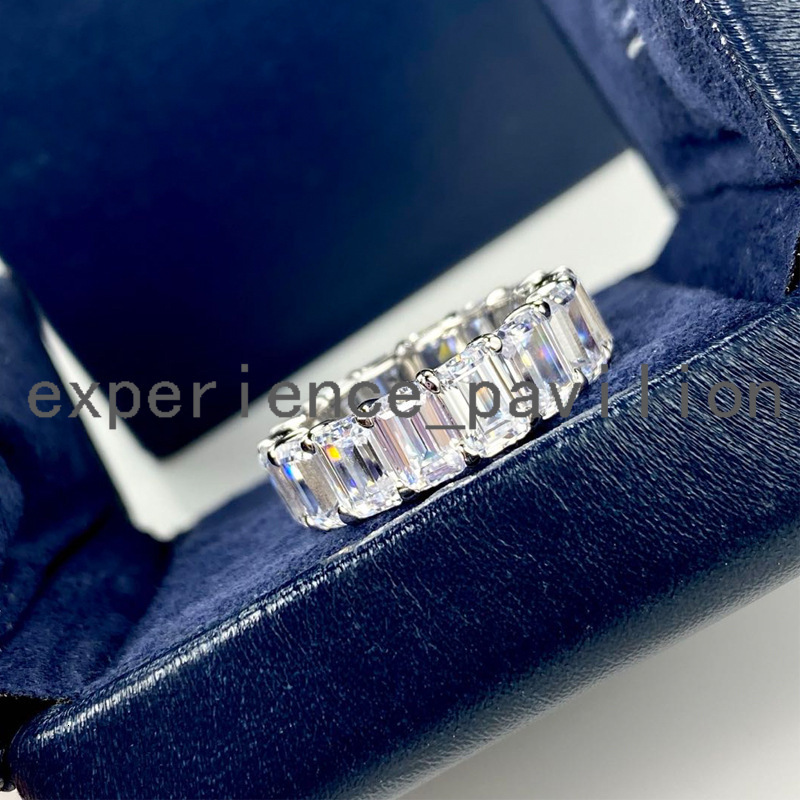 FineJewelry 3x5mm Moissanite Diamond Emerald Cut Full Eternity 14K White Gold Men Band Ring