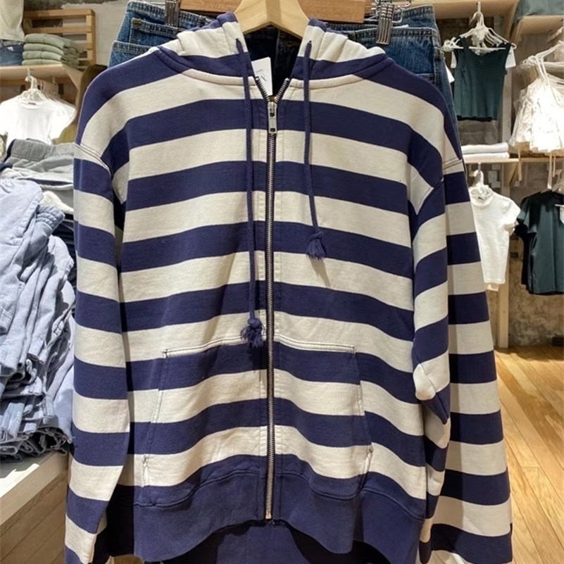 Striped Patchwork Zipup Hoodie Autumn Cotton Pocket Drawstring Hooded Sweatshirt Women Y2k Streetwear Vintage Loose Tops Jacket 250814